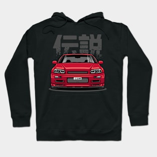 Skyline GTR R34 - Candy Red (Front View Design) Hoodie